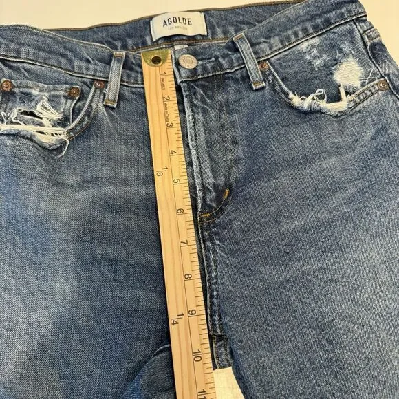 AGOLDE Toni Straight Ankle Jeans Women's Size 25 Distressed Raw Hem Medium Wash - Picture 7 of 10